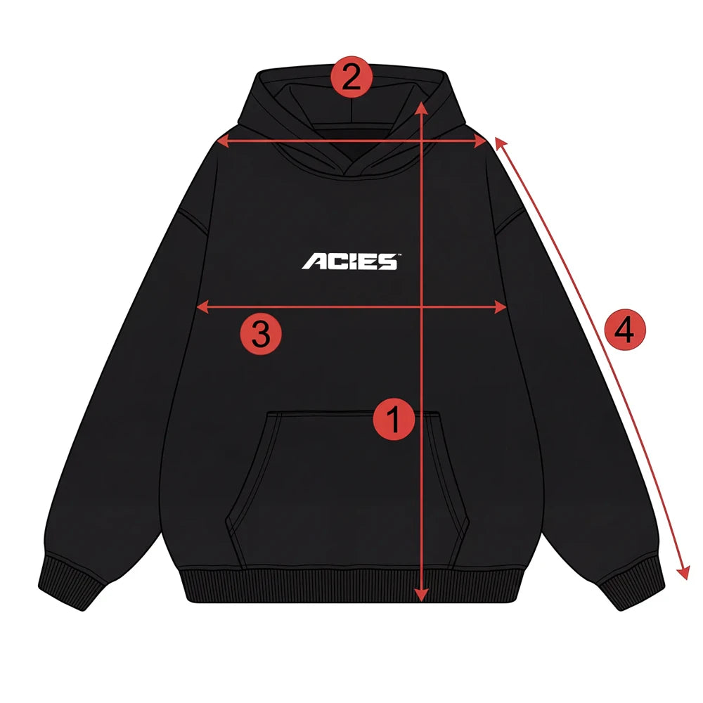 Acies hoodie measurement points